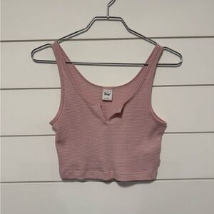 TNA Pink Waffle Knit V-Notch Crop Tank Size S